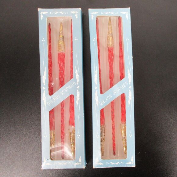 Vtg Glass Icicle Ornaments Set of 6 Red Twisted Gold Finial Tips Original Box 9" - Picture 1 of 4